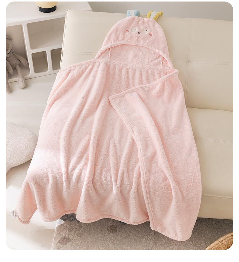 Hooded Coral Fleece Baby Bath Towel Cape - Quick-Dry, Absorbent Swimwear for Children
