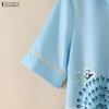 ZANZEA Women Casual Turn Down Collar Loose Print Half Sleeve Blouse