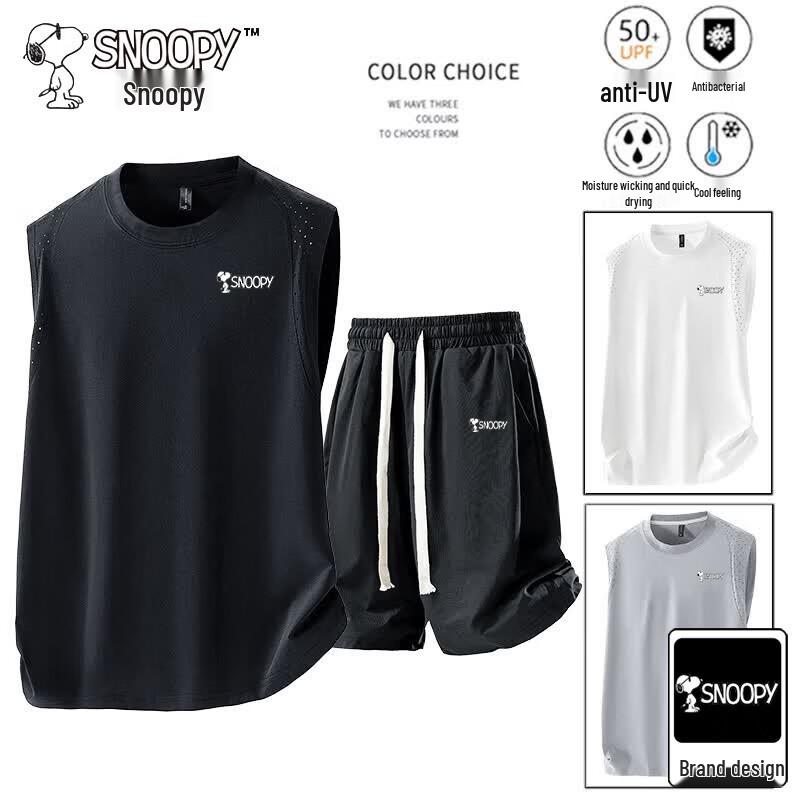 Snoopy Men s Summer Vest & Shorts Set S чёрный