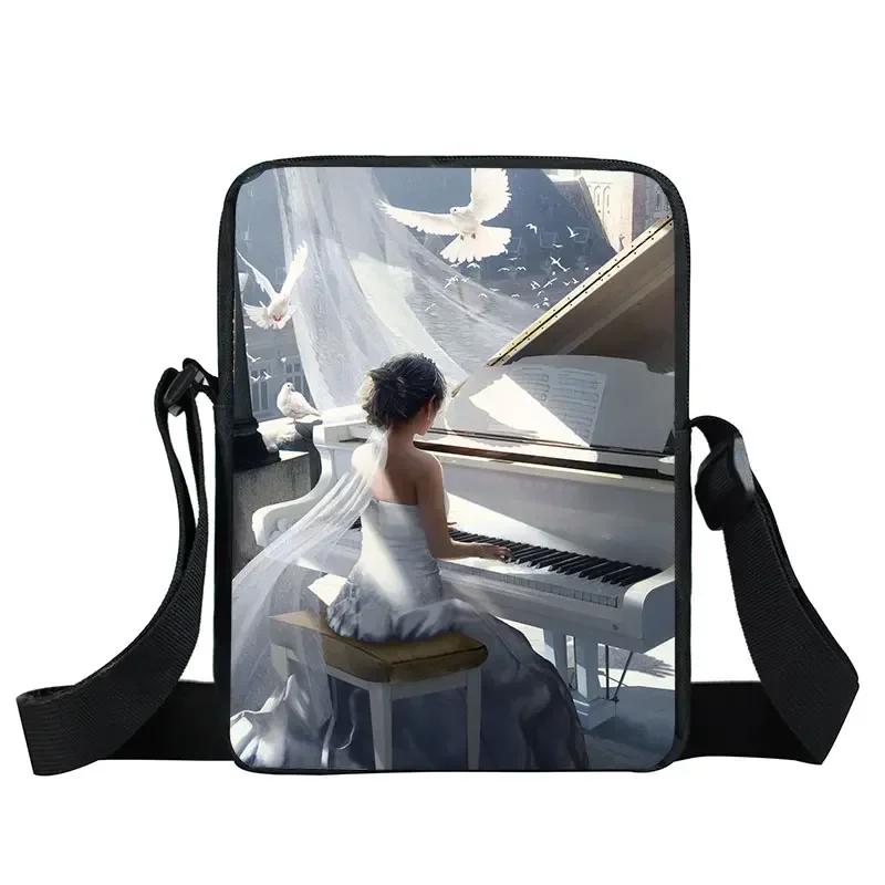 Muzieknoten / Gitaar / Piano Messenger Bag Meisjes Canvas Schoudertassen Dames Handtassen Crossbody Tassen Kleine Aktetas Boekentas Cadeau gray