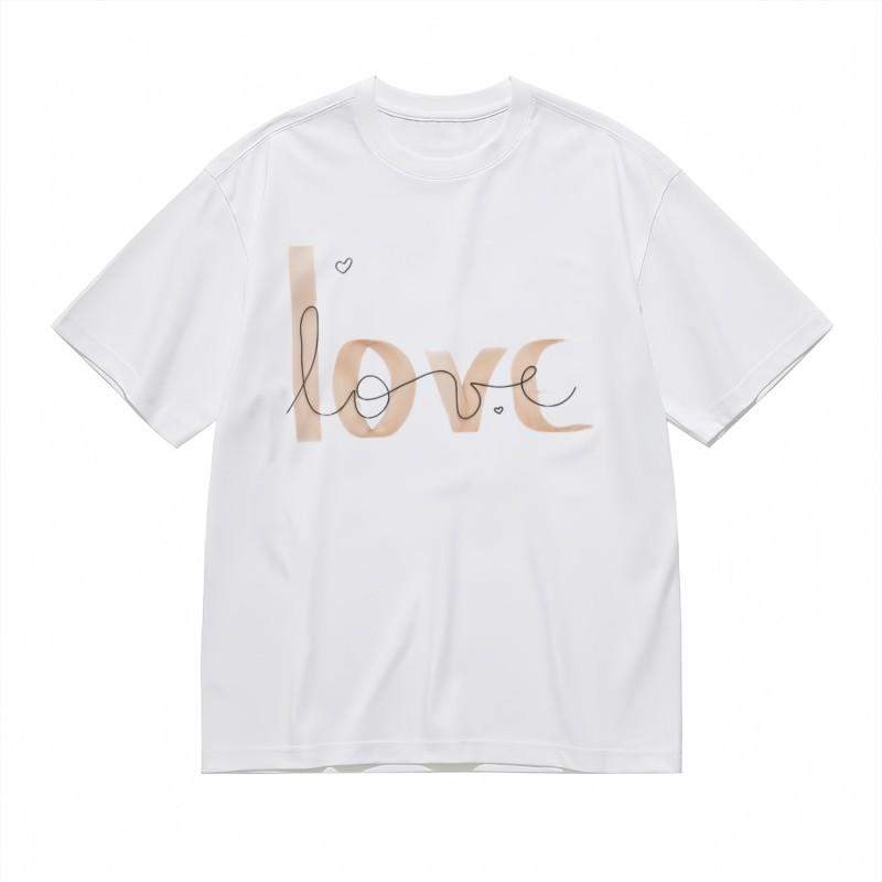 Women's Oversize Classic T-Shirt Minimalist Love Script Heart Sketch Cotton Tee