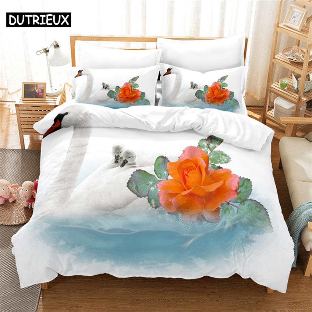 

Комплект постельного белья Swan Rose Queen, комплект постельного белья с цифровой печатью, комплект постельного белья King Size, комплект постельного белья EU single(135x200cm)&set