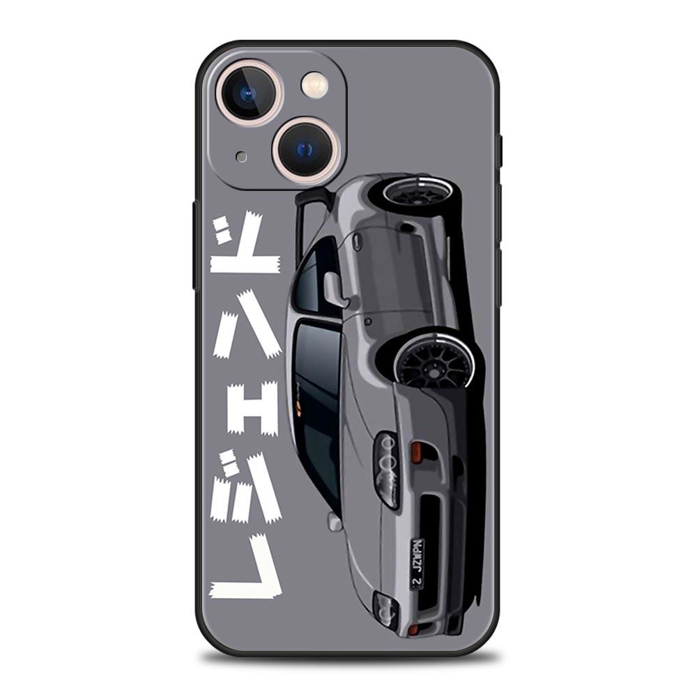 Luxury Phone Case For iPhone 11 12 13 15 16 14 Pro Max X XR XS 7 8 Plus SE Black Cover Funda JDM Tokyo Drift Sports Car