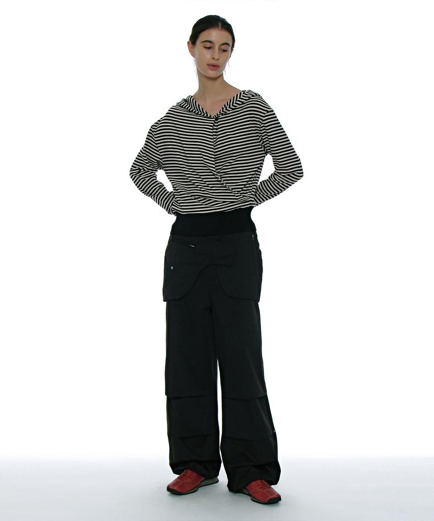PARTIMENTO WOMEN 2Way Belted Layered Parachute Pants_Black