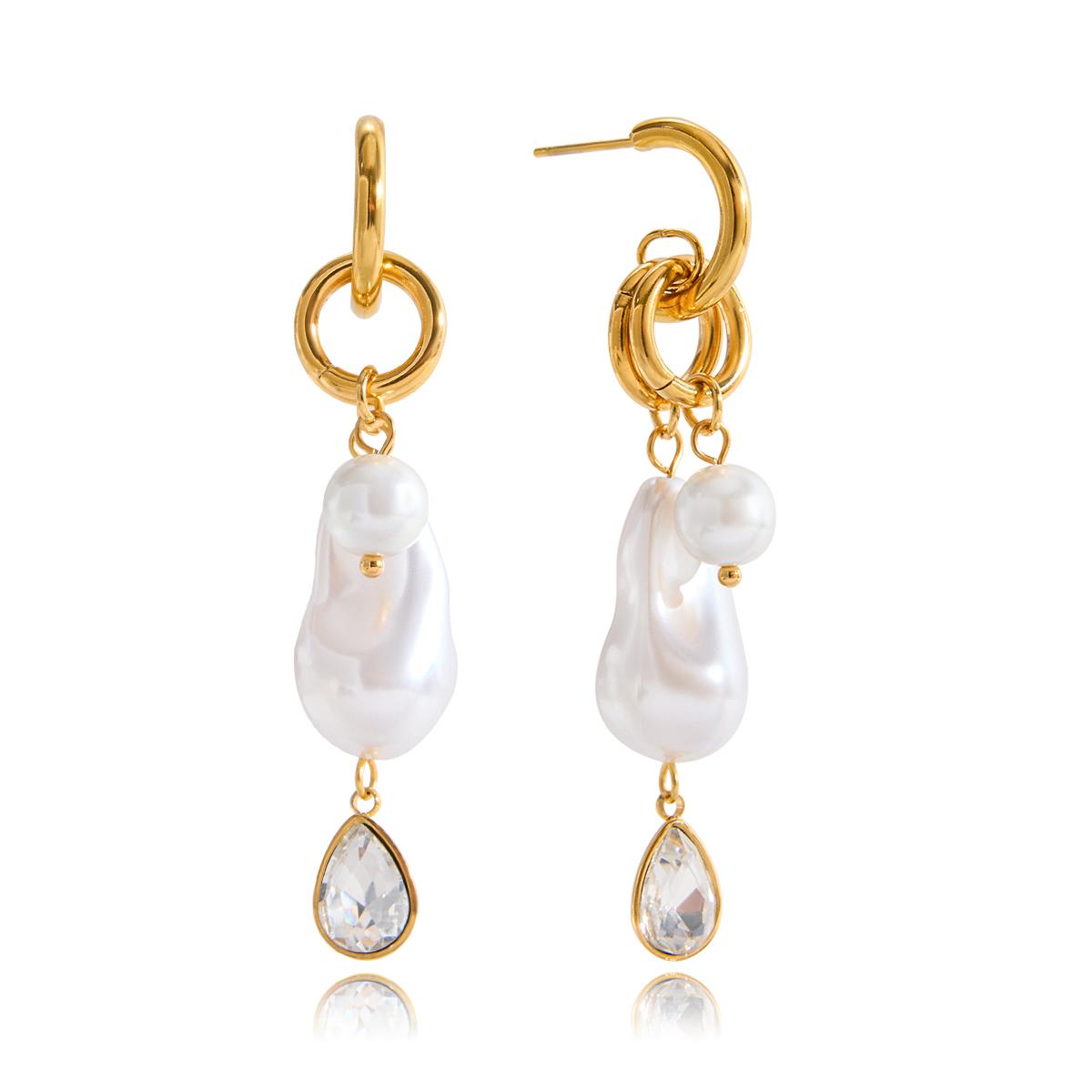 

Exquisite White Teardrop Glass Pearl Pendant Tassel Hoop Earrings Women High Quality Waterproof Jewelry