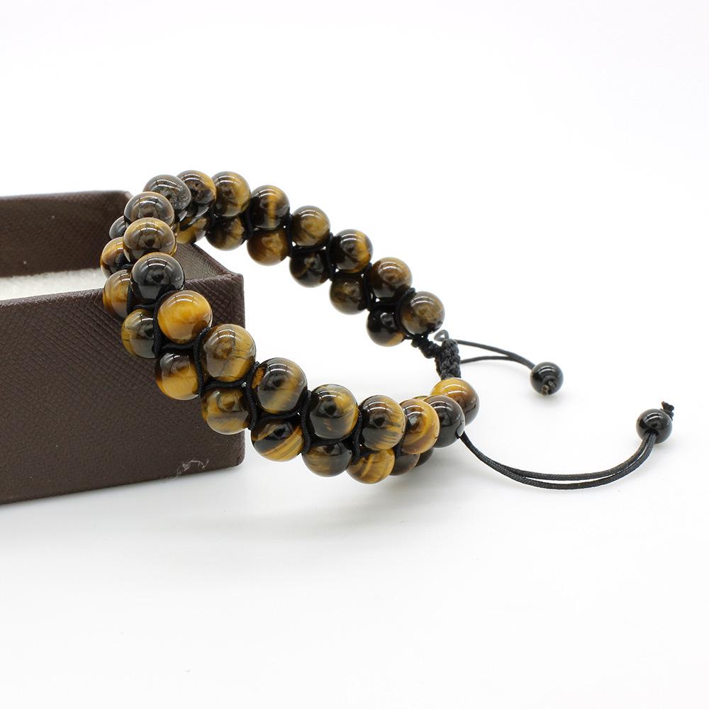 European-American White Turquoise & Lava Stone Double Layer Adjustable Bracelet