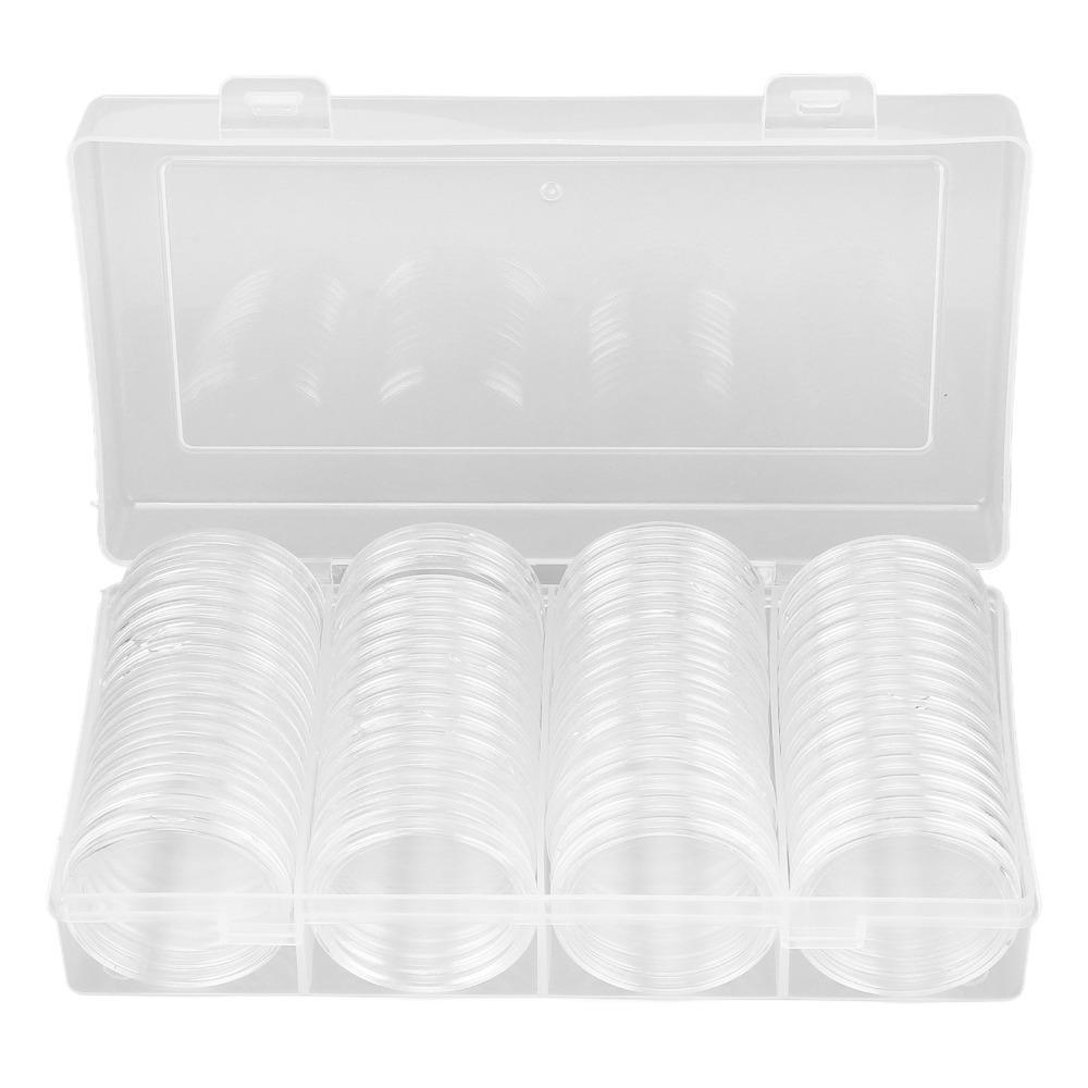 60pcs Collection Case Clear Coin Storage Box 41mm Round PS+PP Coin Capsules Stackable Coin Holder Display Coin Collection