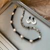 Real Gold Electroplated Black Agate Beaded Necklace Female High-end Design Sense Niche Special-shaped Natural Pearl Collarbone Chain Neck Chain