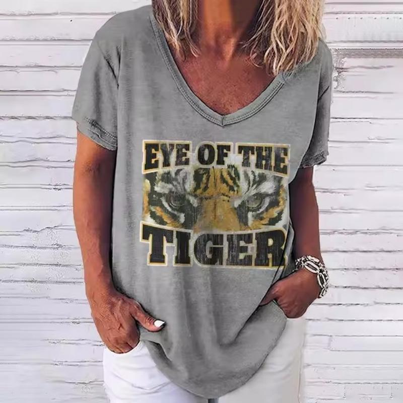Summer V Neck Tee Shirt 3D Printing Tiger Printed Short Sleeve Top Casual Fashion Women's T-Shirt Street Harajuku Hip-Hop Female Clothes