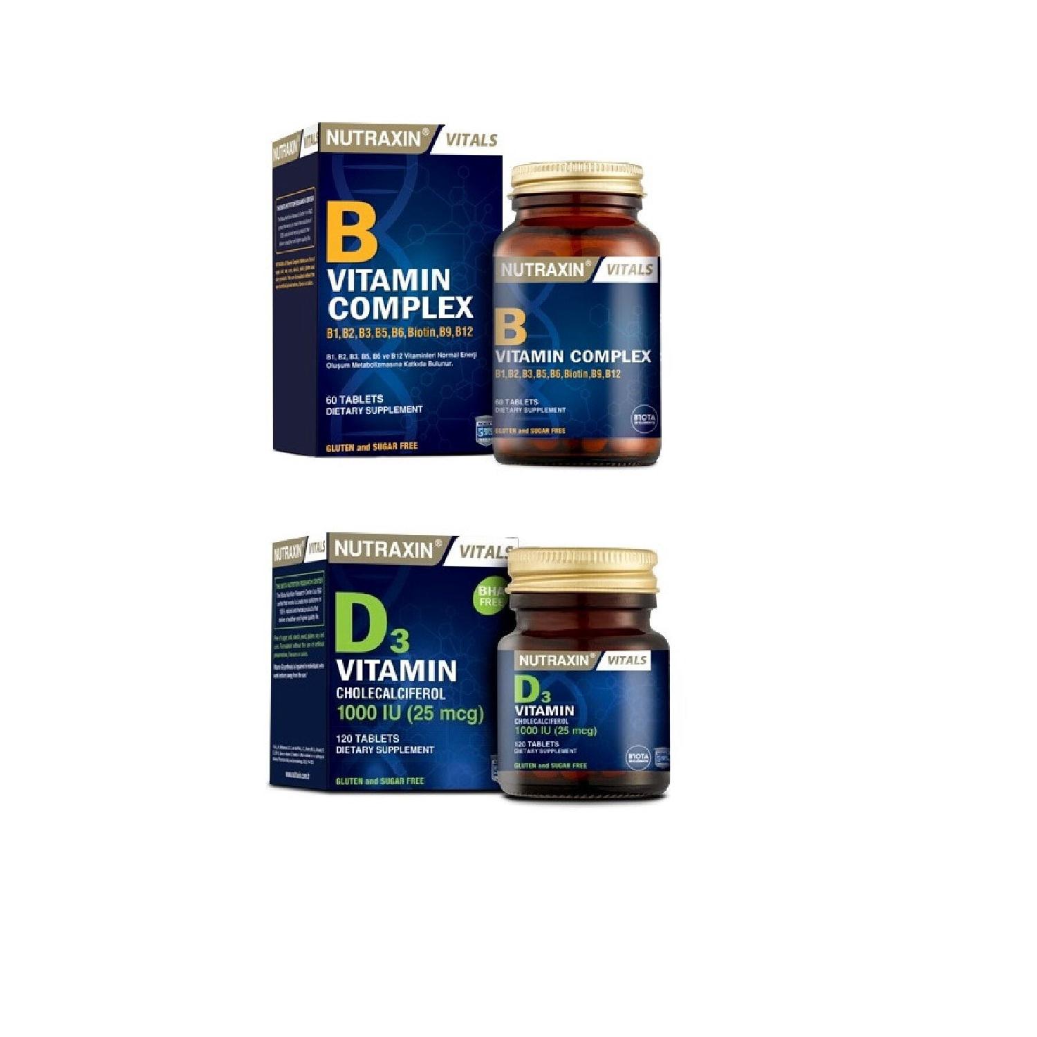 

B1, B2, B3, B5, B6, Biotin, B9, B12 Vitamin B 60 Tablets Vitamin D3 120 Tablets