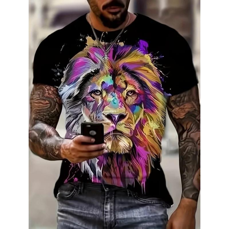 Fashion Men's Crew Neck Short Sleeve 3D Casual Color Printing Casual Short Sleeve Crew Neck T-Shirt