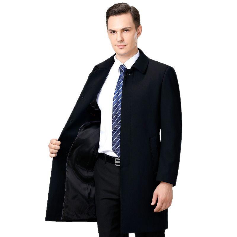 Spring New Men's Medium and Long Trench Coat Middle-aged Lapel Black Casual Large Size Dad Coat