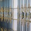Blue Jacquard Window Sheer Curtain, Window Treatment for Living Room Bedroom Balcony Home Decor