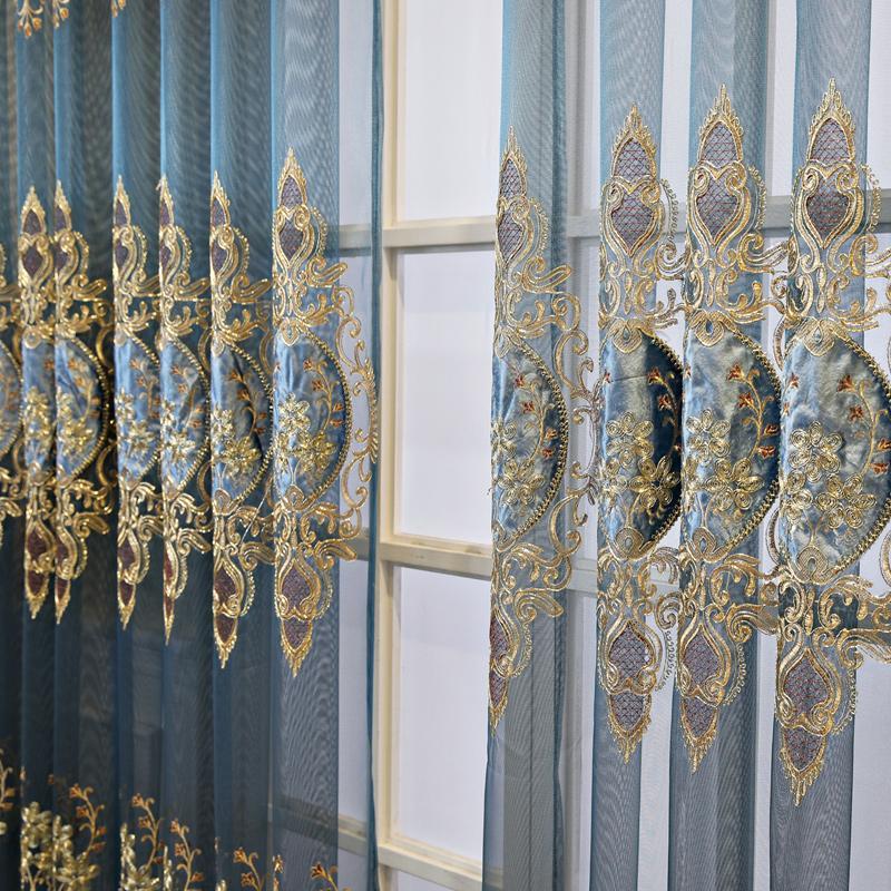 Blue Jacquard Window Sheer Curtain, Window Treatment for Living Room Bedroom Balcony Home Decor