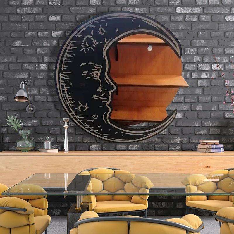 Antyczny, montowany na ścianie kryształowy wyświetlacz Półka w kształcie księżyca Kryształowy stojak, dekoracja ścienna Drewniany stojak Półka na olejki eteryczne Sypialnia