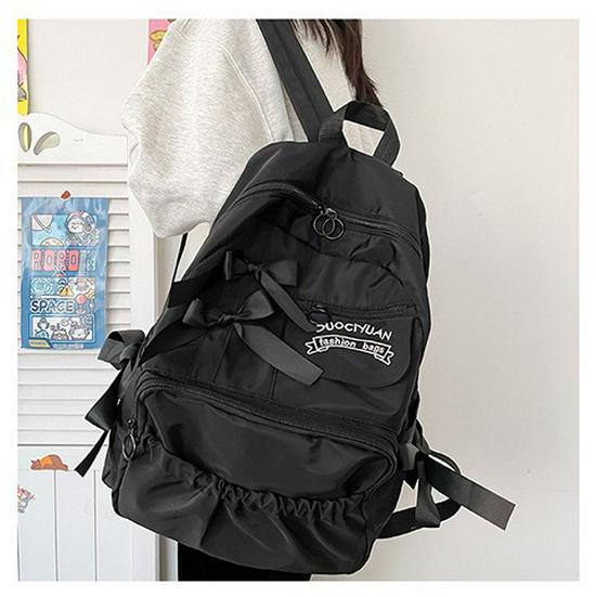 Japanese Anime Style Cute Color Block Bow Pleated Soft Girl Student Backpack