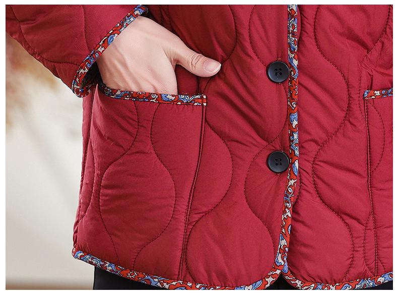Chic Autumn/Winter Cotton Jacket with Fleece for Middle-Aged and Elderly Women, Warm Short Coat