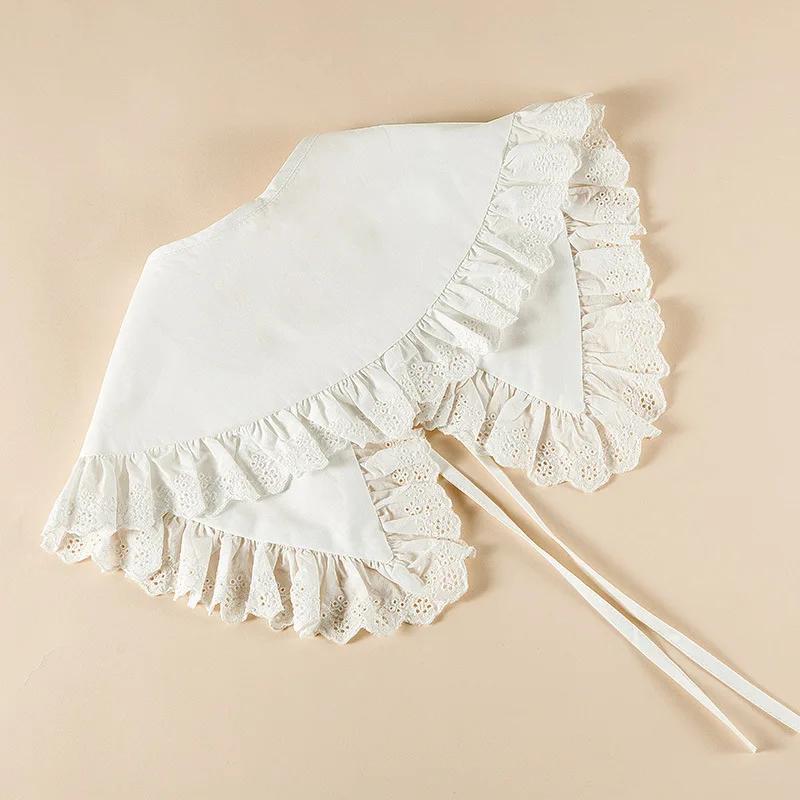 Cotton White Lapel Fake Collar Shawl Girls Ruffles Half Shirt Shawl Wrap Lapel Detachable Collars Necklace False Collar