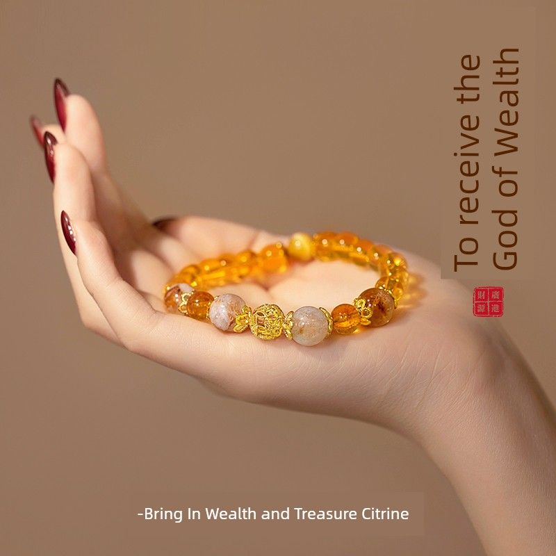

Браслет из рутилового кварца женский, привлекающий деньги и меняющий удачу, браслет из цитриновых бусин, изысканный браслет в стиле легкой роскоши для меньшинства, новинка 2025 года Citrine Bracelet