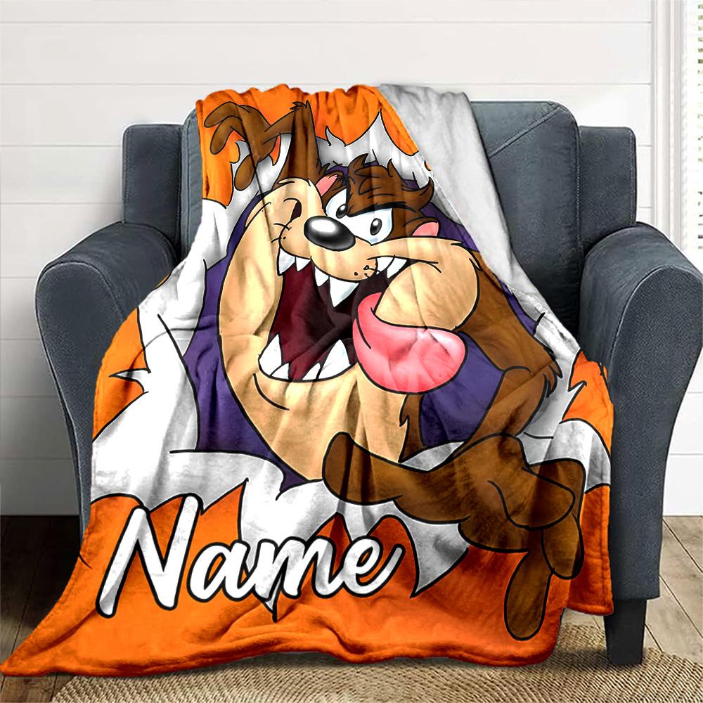 Customizable Taz3 Throw Blanket – Personalized Name, All-Season Cozy Snug Blanket, Machine Washable, Personalized Blanket
