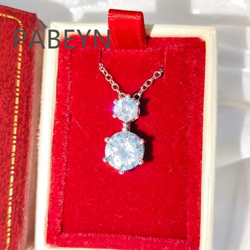 925 Sterling Silver Fashion Temperament Six-pronged Double Zircon Pendant Necklace Birthday Party Anniversary Gift серебряный