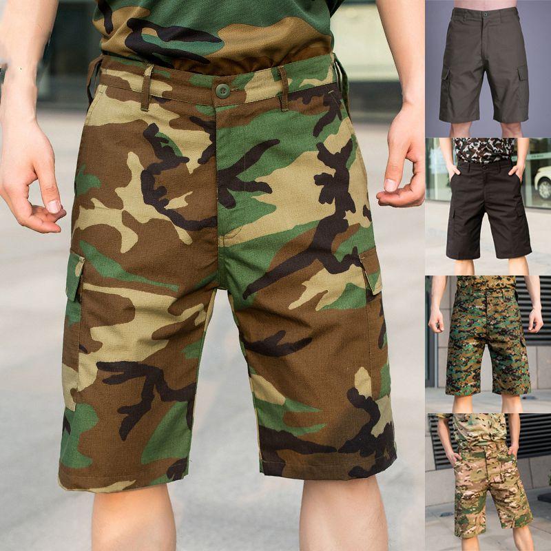 Stylish Men's Army Combat Camouflage Cargo Shorts Featuring Multiple Pockets