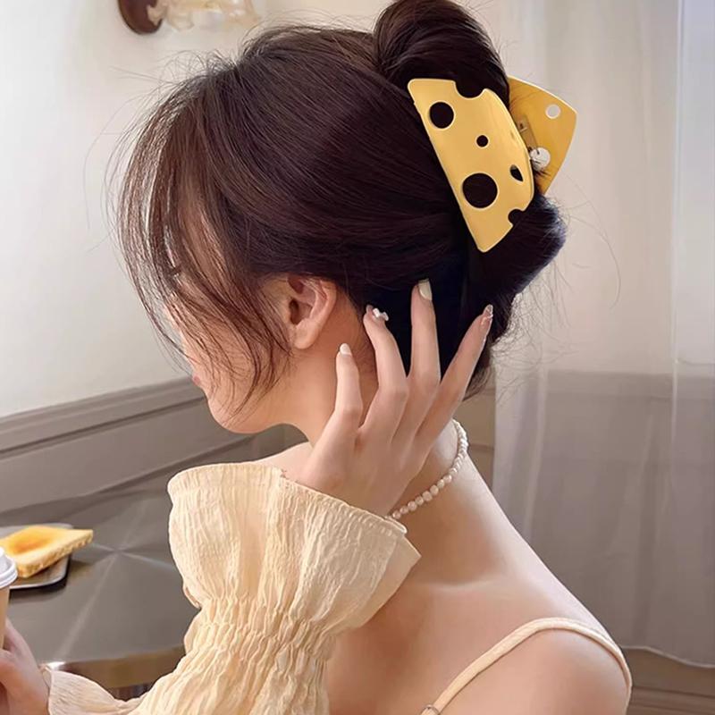 Fun Cheese Grab Clip Creative Plate Hair Shark Clip Girl's Hair Claw Back Triangle Hollow Hair Grab Hair Ornament