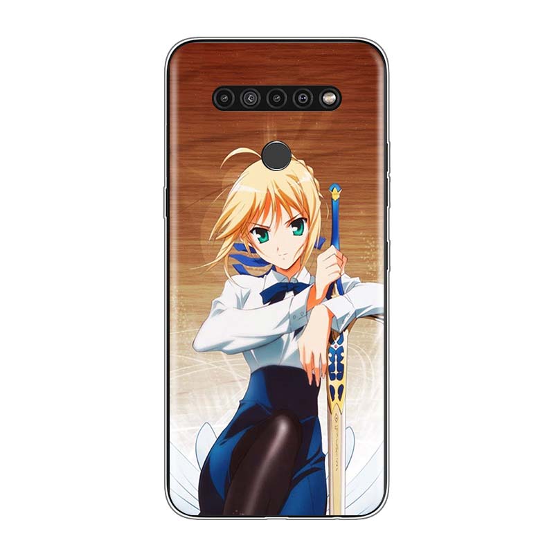 Karikatūra Fate Stay Night Saber priekš LG V60 V50S V50 G8X G8S G8 G7 ThinQ 5G K61 K51S K41S K30 K20 Q60 Q9 mīkstais tālruņa korpuss