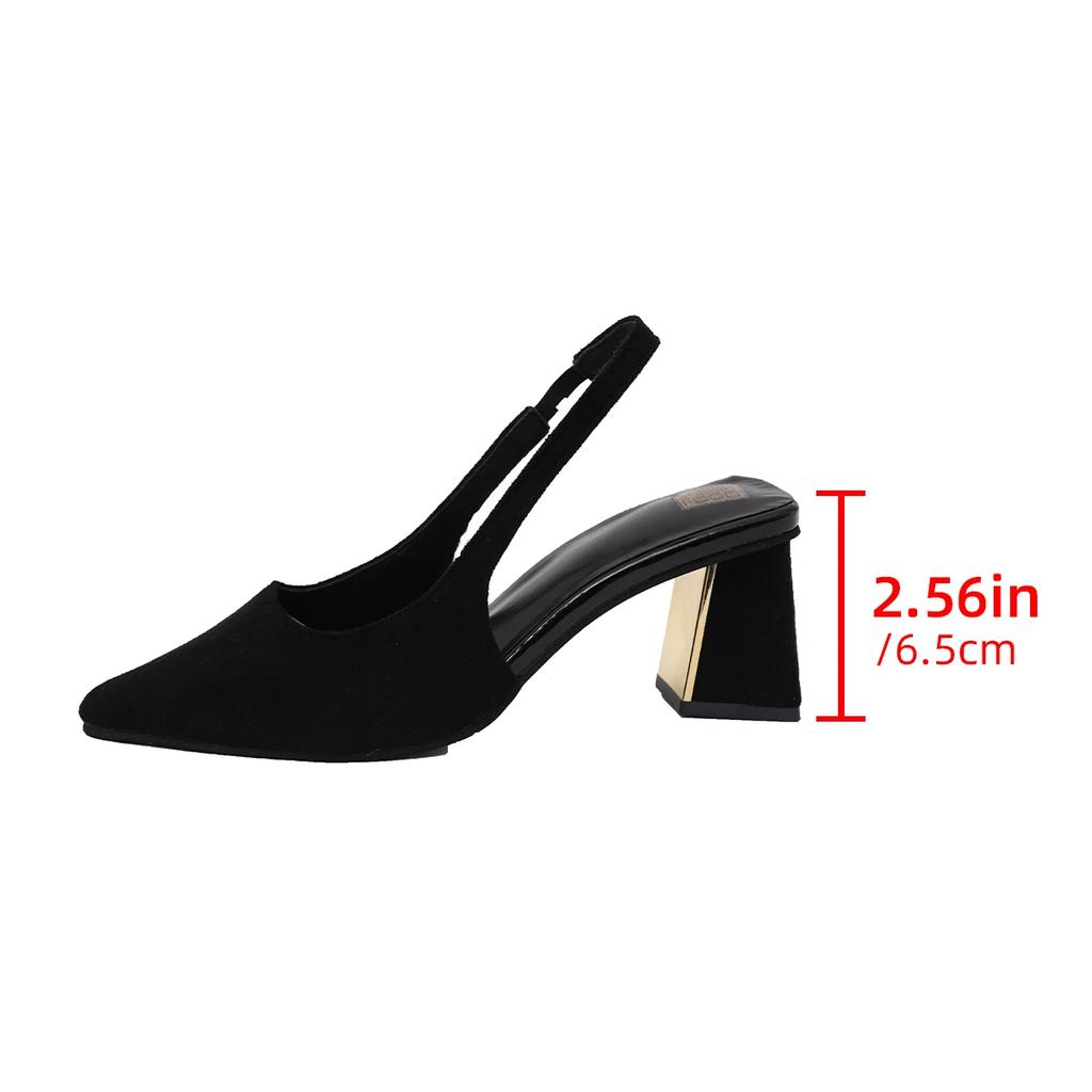 Fashion Fashion Pointed Toe Thick Heel Pumps Women 2025 Summer New Black Dress Shoes Woman Back Strap Slingback High Heel Sandals Female
