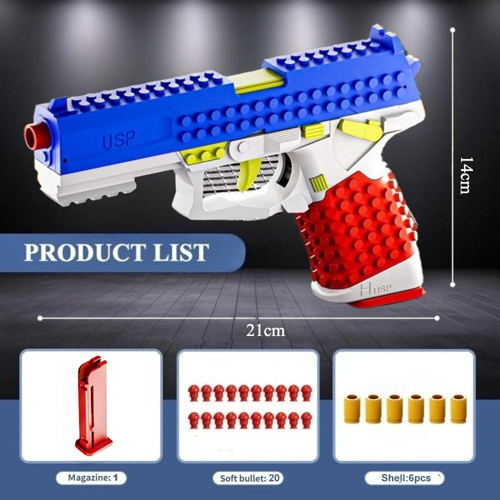 DIY Bricks Assemble USP Soft Bullet Gun Toy Safe Foam Dart Outdoor Shooting Game Toy Perfect Birthday Gifts for Children