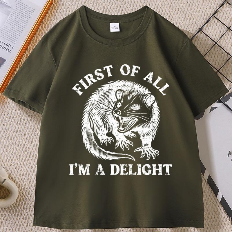 Im A Delight Funny Graphic Tee Possum Short Sleeve Round Neck Tshirt Unisex WOMEN Casual Animal Tshirt Streetwear Clothes Tops