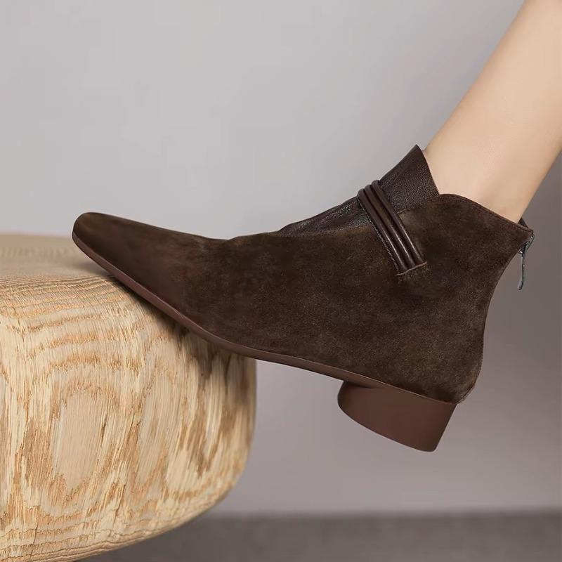 Fashion Fur Boots Winter New Suede Warm Outdoor Casual Low Heel Pointed Toe Shoes Rear Zipper Fashion Boots for Women Botas De Mujer