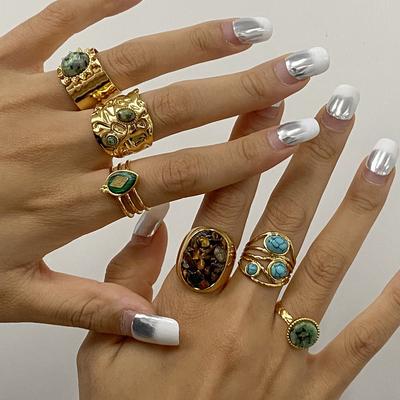 European and American Stainless Steel Natural Stone Turquoise Ring Niche Ring Titanium Steel Jewelry Ring