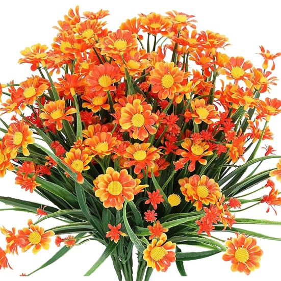 

10 шт. искусственных ромашек, пучки, уличная искусственная зелень, всесезонные искусственные цветы, букет для вазы в помещении, крыльца, оконного ящика, домашнего декора фермерского дома оранжевый