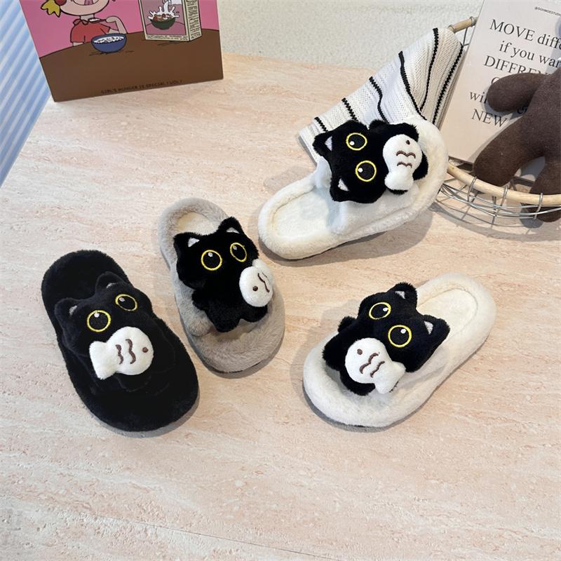 Cartoon Cute Children Half Slippers Spring Cartoon Cat Plush Animal Design Comfortable Autumn Amd Winter Closed Toe Slipper