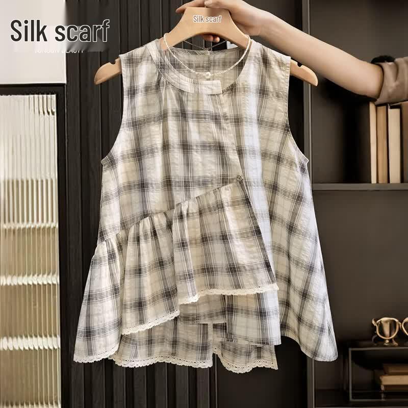 Women s Plaid Sleeveless Blouse S