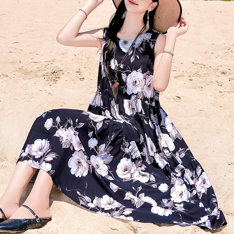 Elegantní dámské letní šaty nadměrné velikosti, ležérní volné dlouhé šaty bez rukávů, dámské vintage oblečení