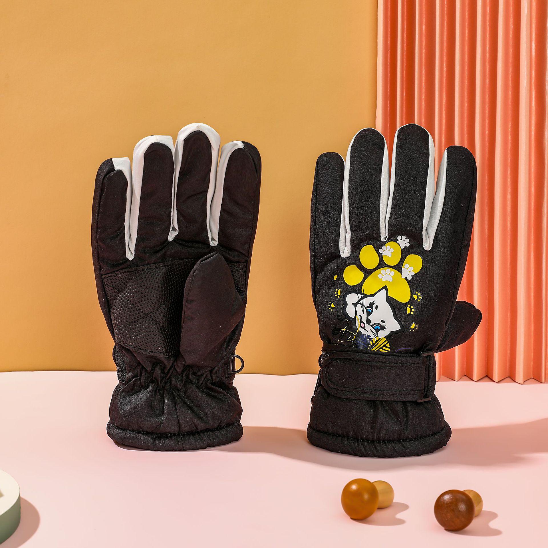 

Детские и подростковые лыжные перчатки с принтом котят, вязаными ветрозащитными манжетами и плюшевой подкладкой 5-9 Years