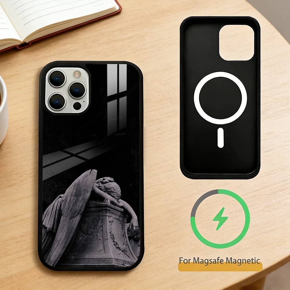 Angel Sculpture Phone Case For iPhone 14,16,15,13,17,12,Plus,Pro,Max Magnetic For Magsafe Frosted Cover