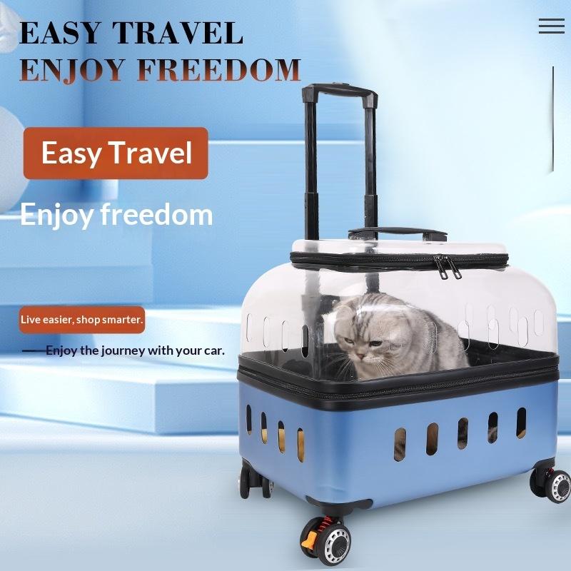 Dog Cat Transparent Bubble Carrier Airline Approved Hard Shell Portable Rolling Luggage Travel Case Dog Stroller Dog Car