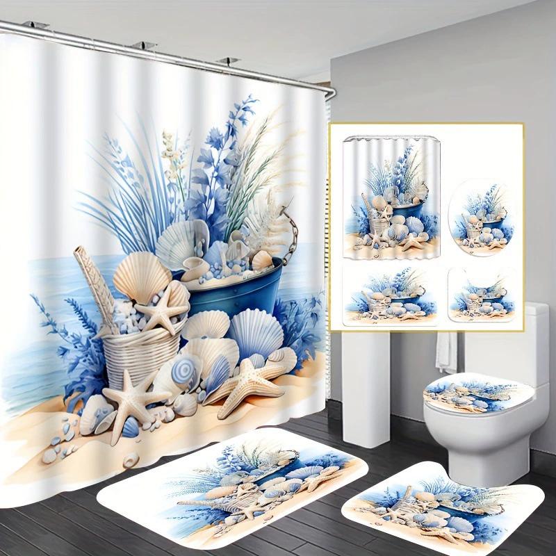 Enchanting Underwater Coral Reef Bathroom Set - Waterproof Shower Curtain, Toilet Lid Cover, Bath Mat, and Contour Mat