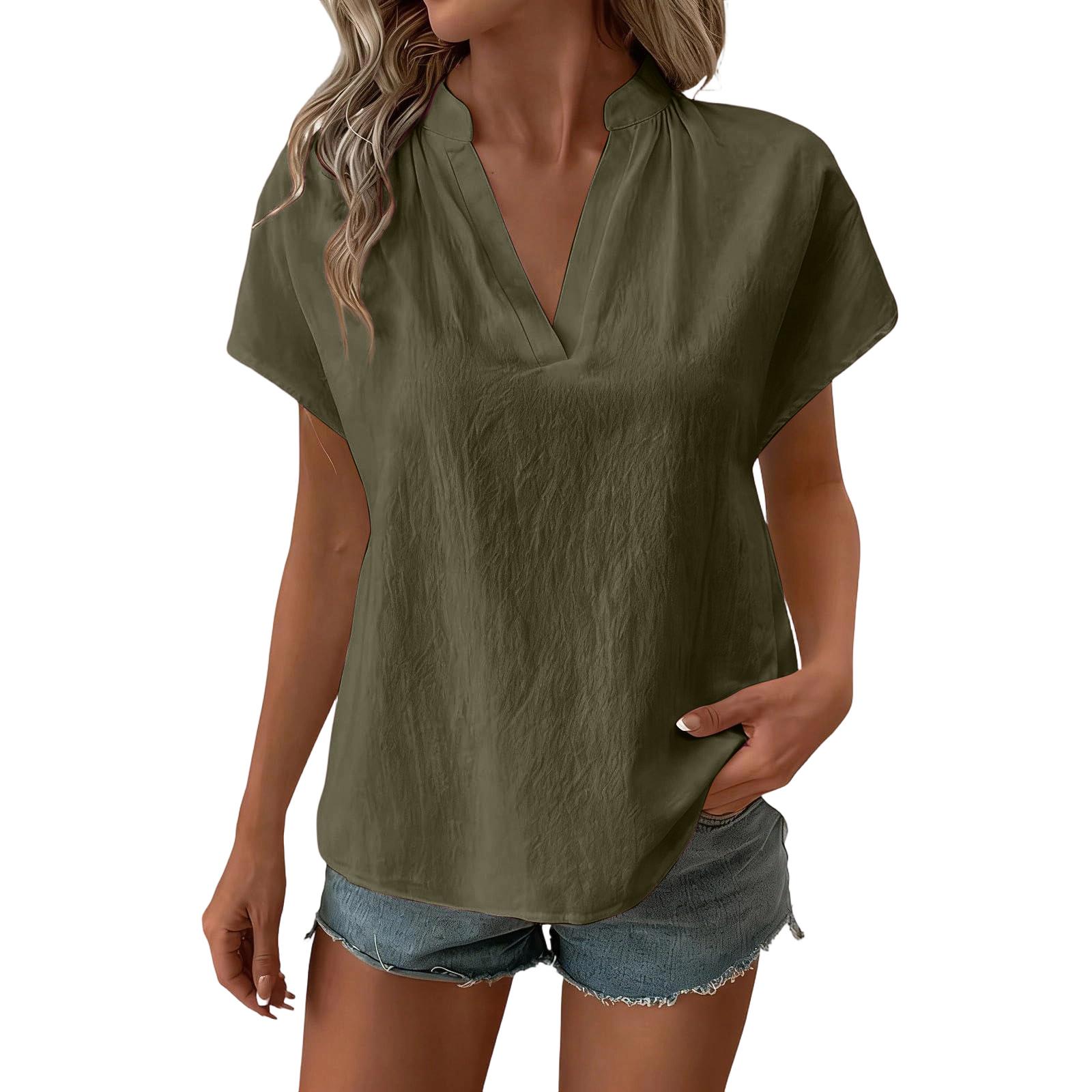 

Женская цветная повседневная модная рубашка с V-образным вырезом L армия зеленый