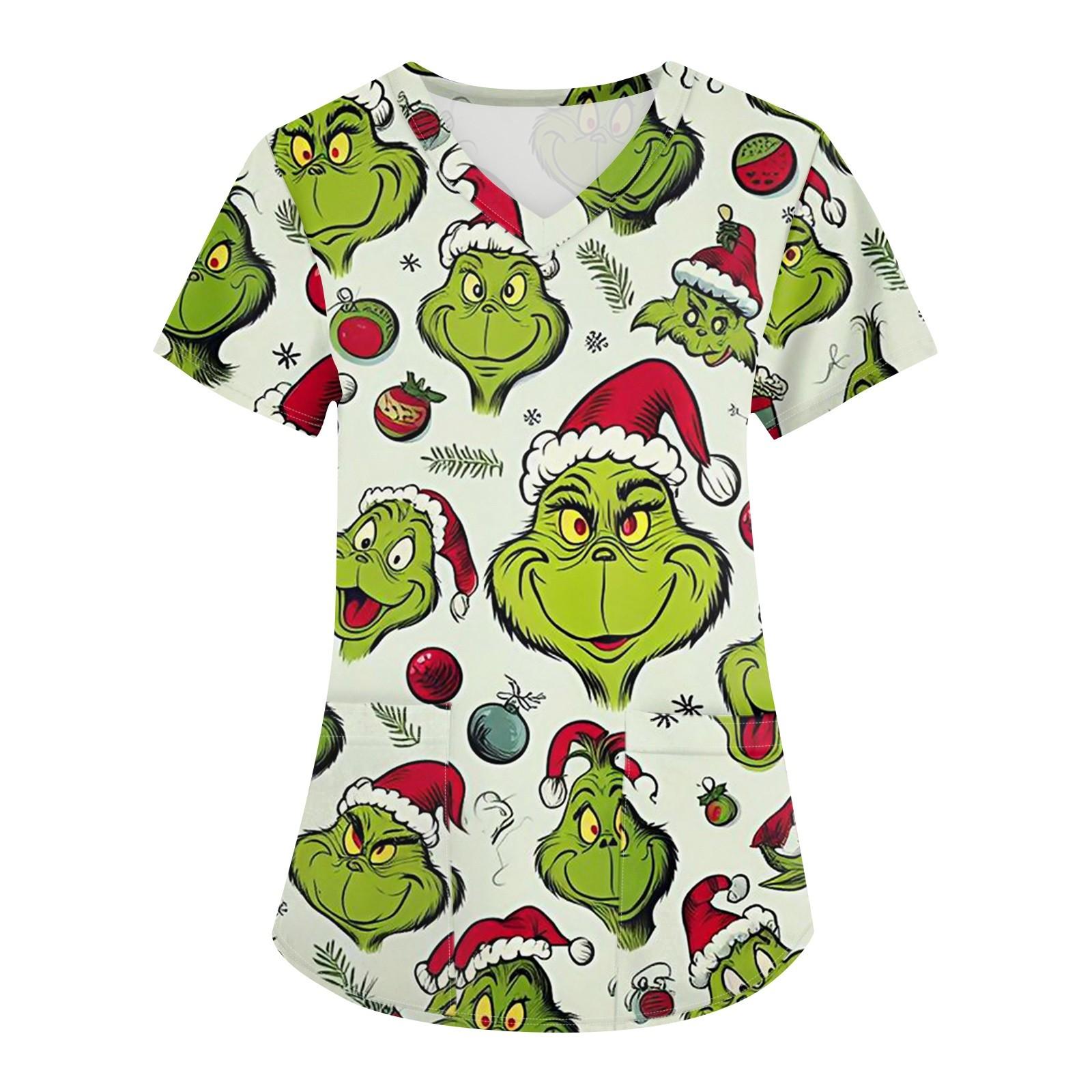 

Женская рождественская печатная рабочая форма с V-образным вырезом и карманом, защитная рабочая форма M зелёный