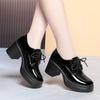 Veterschoenen, Leren Schoenen voor Lente en Herfst, Werkschoenen voor Dames, Dikke Hakken, Plateau Hoge Hakken