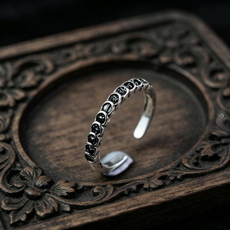 European & American Fashion Retro Smile Face Multi-layer Open Silver Ring - Trendy Korean Punk Simple Design for Women