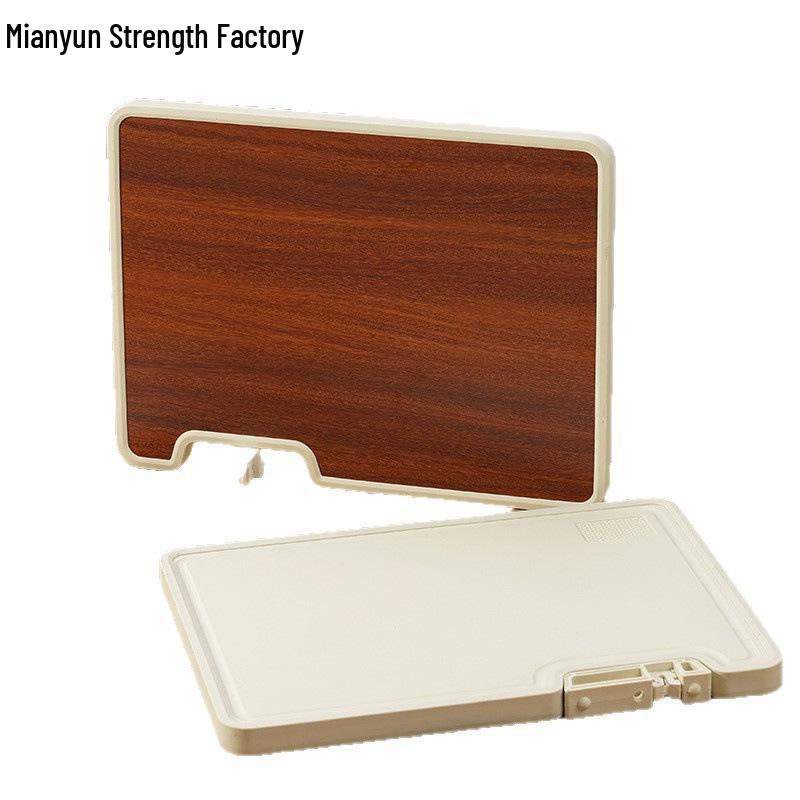 Wenge Wood Grain Double-Sided Cutting Board with Stand and Sharpening Stone, Mold-Resistant Plastic Back