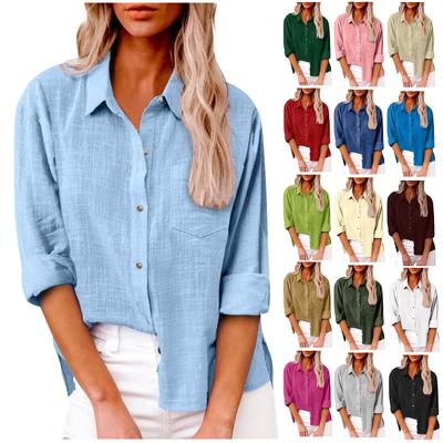 Women's Long Sleeve Button Solid Color Loose Shirt Casual Large Size Shirt