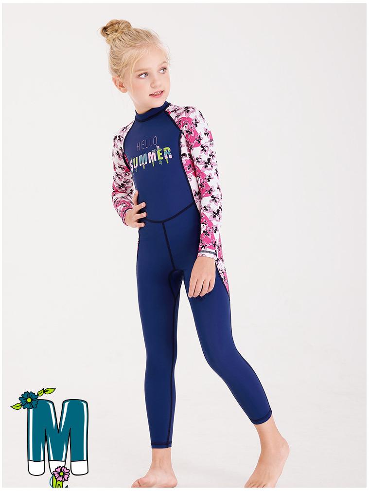 Children's Long Sleeve One-Piece Swimsuit - Girls' Quick-Drying Sunscreen Diving Suit