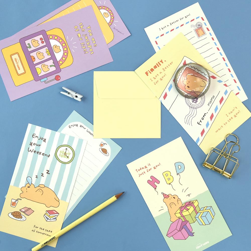 Monolike Story Town Momo Mini Letter Paper Envelope Set Set 32 Sheets of Letter Paper 16 Envelopes + (8 Types, A) - +