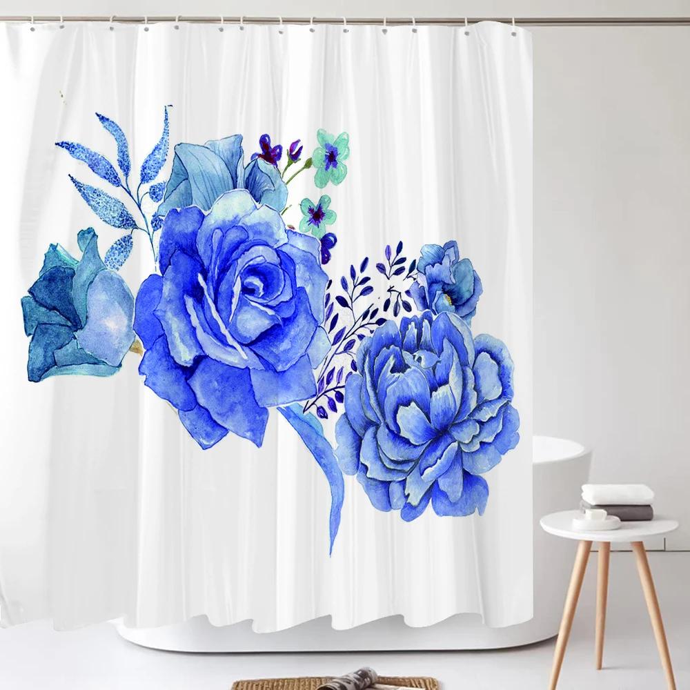 3D Butterfly Flower Printing Bathroom Curtain Polyester Waterproof with Hooks Home Decoration Shower Curtain Bathroom Screen